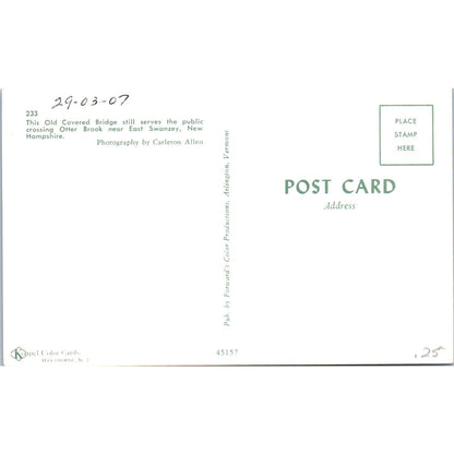 Otter Brook East Swanzey NH Covered Bridge Postcard PC4