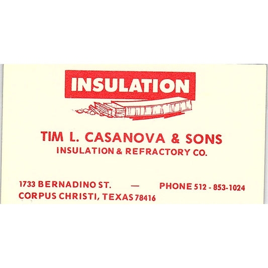 Tim L. Casanova & Sons Insulation Corpus Christi TX Vintage Business Card SD9-B3