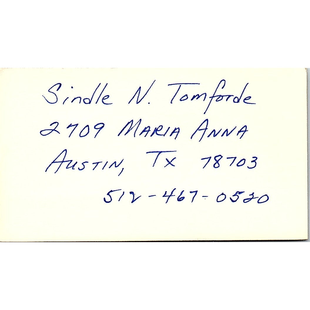 Tommy Tomforde Anco Ins Austin TX Vintage Business Card SD9-B12