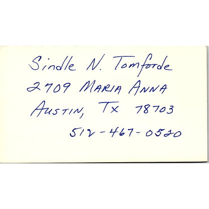 Tommy Tomforde Anco Ins Austin TX Vintage Business Card SD9-B12