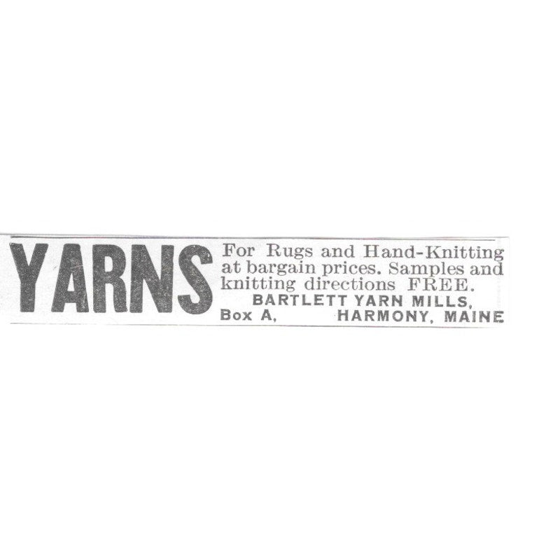 Bartlett Yarn Mills Rugs and Hand-Knitting Harmony ME 1936 Ad SAG4-S12