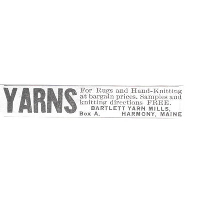 Bartlett Yarn Mills Rugs and Hand-Knitting Harmony ME 1936 Ad SAG4-S12