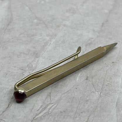 Vintage Anson Brass Tie Bar Mechanical Pocket Pencil Simulated Red Gemstone SE5