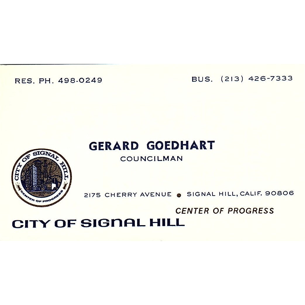 Gerard Goedhart City of Signal Hill Calif Vintage Business Card SF3-B3