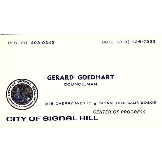 Gerard Goedhart City of Signal Hill Calif Vintage Business Card SF3-B3
