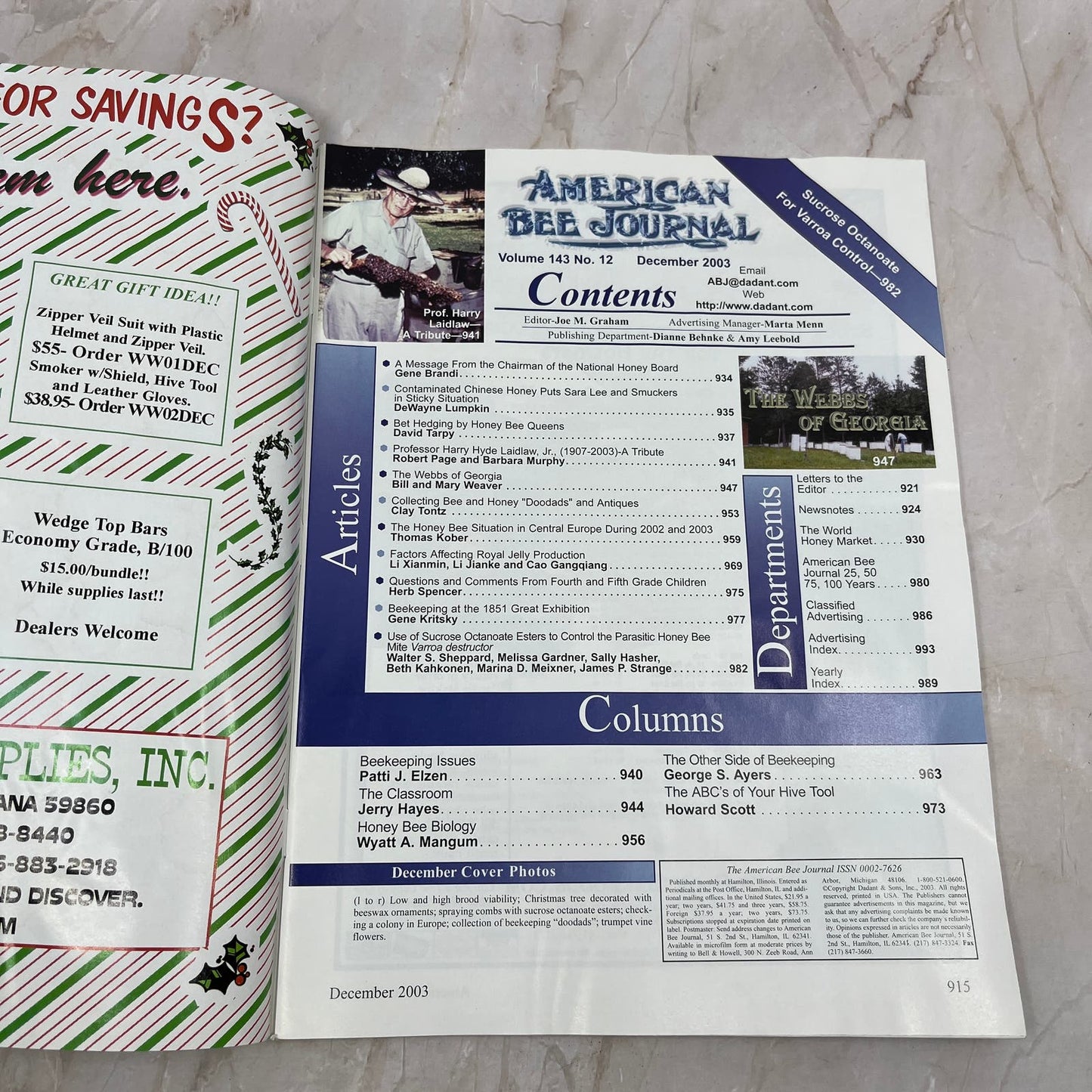 2003 Dec American Bee Journal Magazine Bees Beekeeping Honey M7