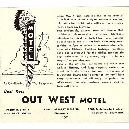 Out West Motel, Silver Saddle Lodge H.F. Klockner Denver CO 1958 Ad AG1-H1