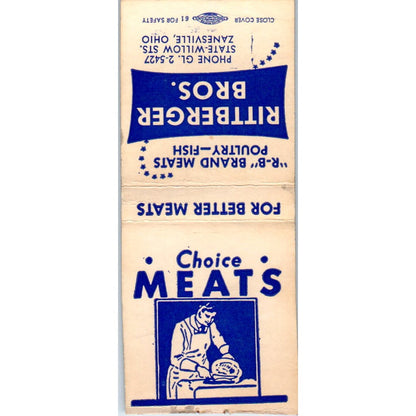 Rittberger Bros Meats Zanesville Ohio Vintage Matchbook Cover SD2-Y10