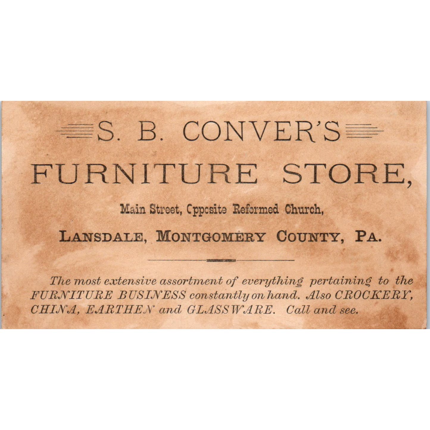 Children Playing S.B. Conver's Furniture Lansdale c1880 Victorian Trade Card AE5