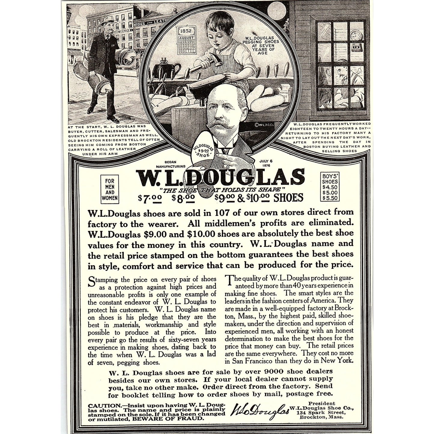 W.L. Douglas Shoe That Holds Its Shape Brockton Massachusetts c1920 Ad AF8-10