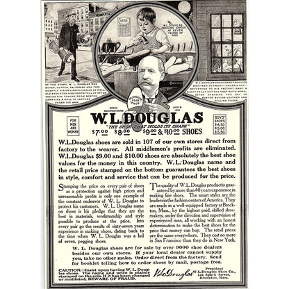 W.L. Douglas Shoe That Holds Its Shape Brockton Massachusetts c1920 Ad AF8-10