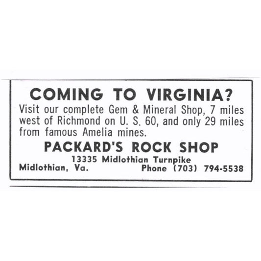 Packard's Rock Shop Midlothian Virginia VA 1972 Ad AF8-S7