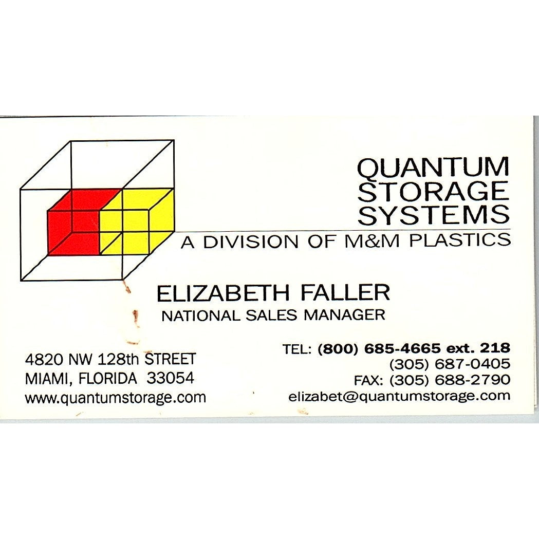 Elizabeth Faller Quantum Storage Systems Miami FL Vintage Business Card SC9-B11