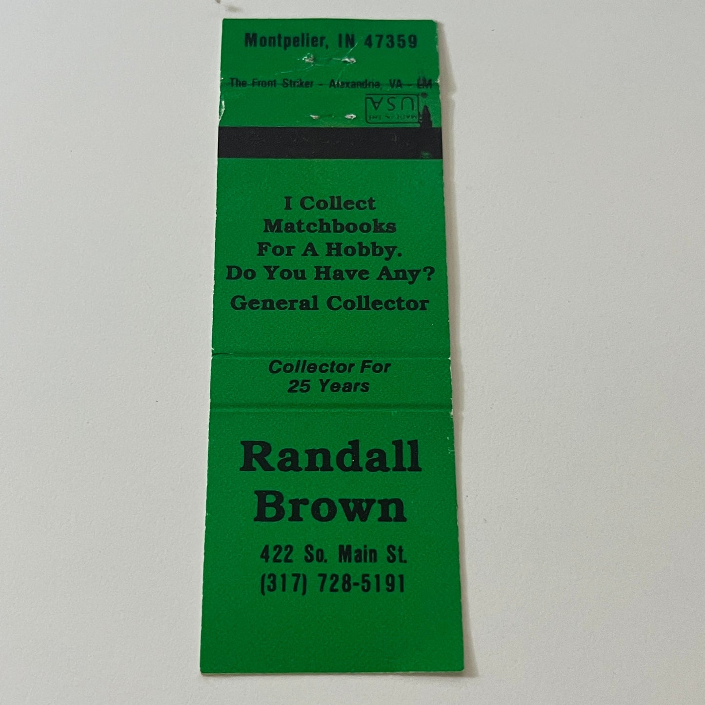 Randall Brown Matchbook Collector Montpelier IN Vintage Matchbook TB6-MB2-5