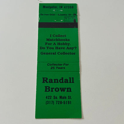 Randall Brown Matchbook Collector Montpelier IN Vintage Matchbook TB6-MB2-5