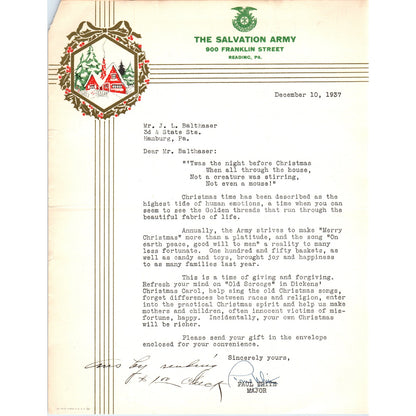 1937 Salvation Army Christmas Donation Request Letter Hamburg PA D20