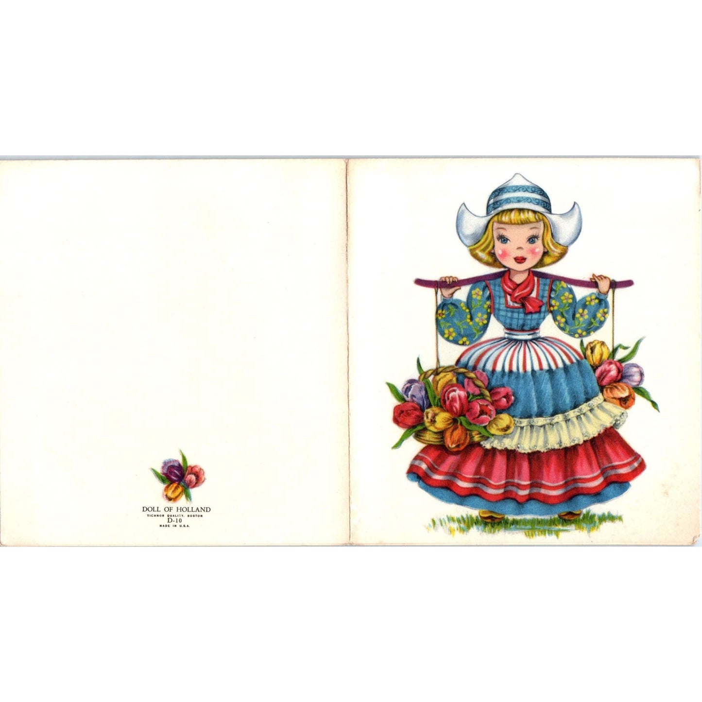 c1950 Dutch Girl Doll of Holland Tichnor Quality Boston Greeting Card AE2