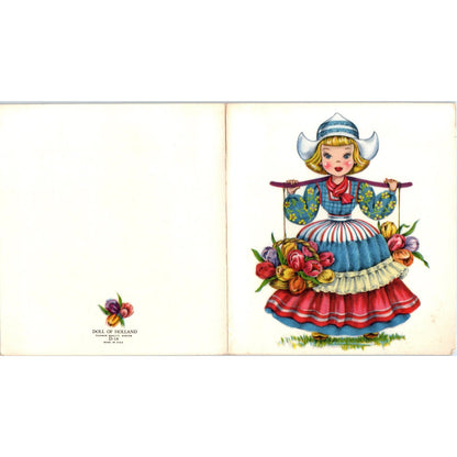 c1950 Dutch Girl Doll of Holland Tichnor Quality Boston Greeting Card AE2
