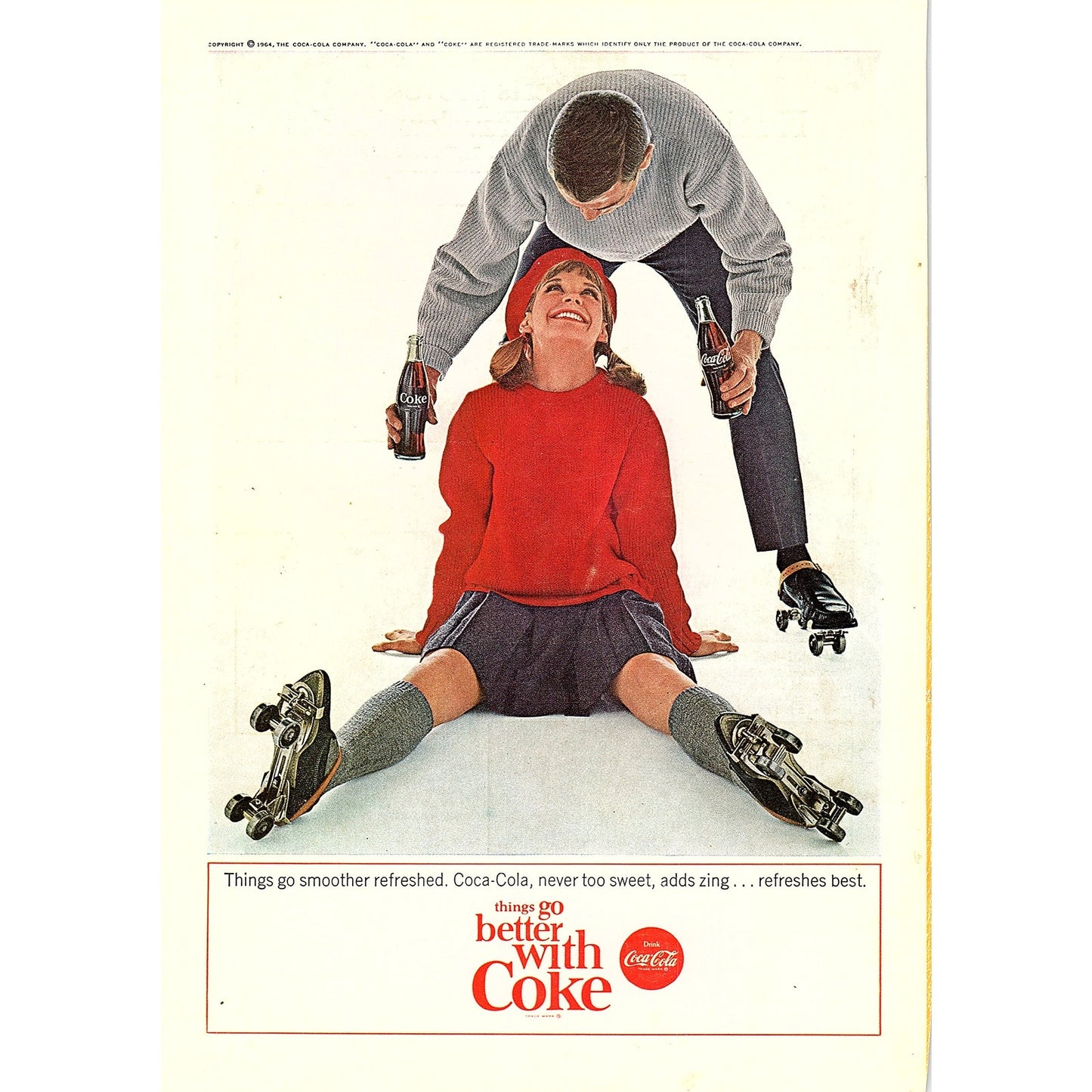 1964 Coca-Cola Coke Roller Skating Couple Vintage Ad 7x10 V5