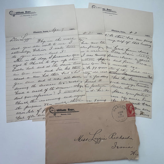 1901 The Williams House Manson IA - Lizzie Richards Ixonia WI Letter AI9-H6