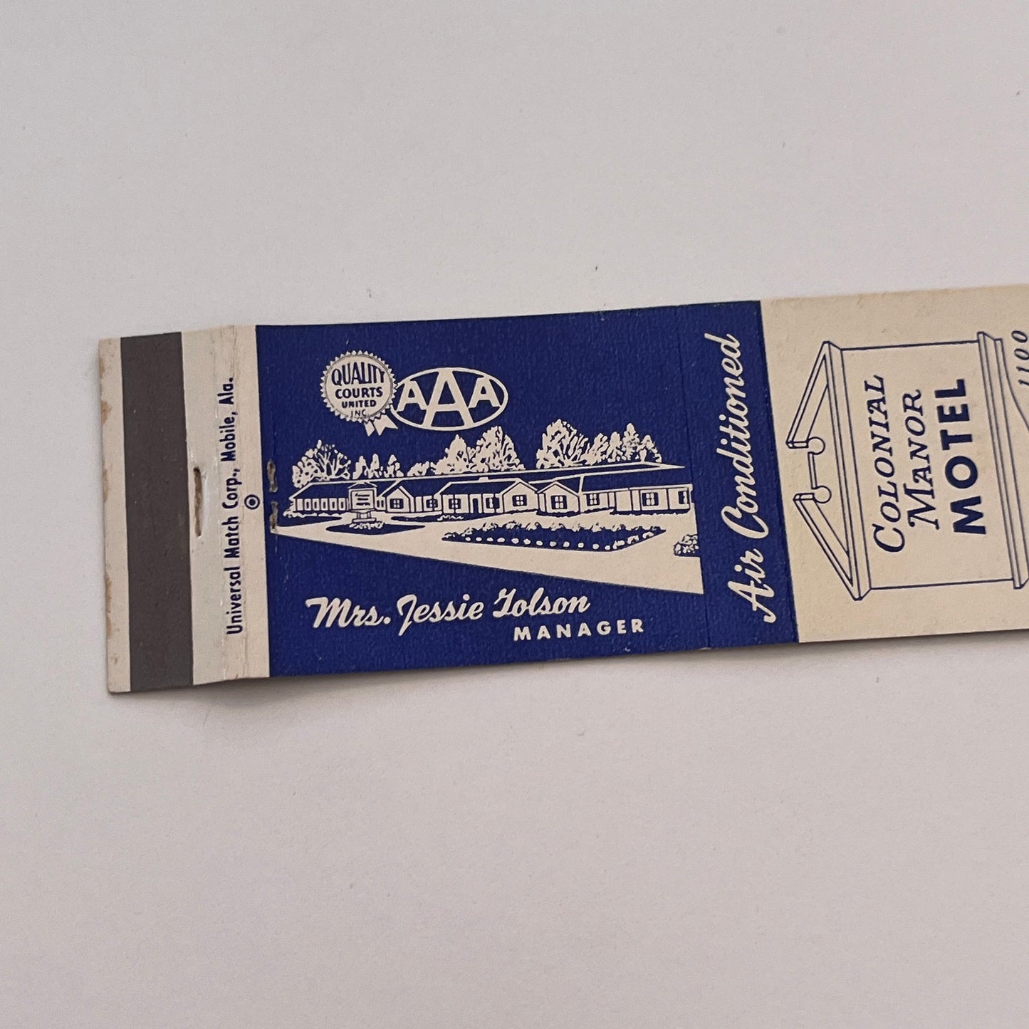 Colonial Manor Motel Hwy 29 & 31 South Brewton AL Vtg Matchbook Cover MB59-2
