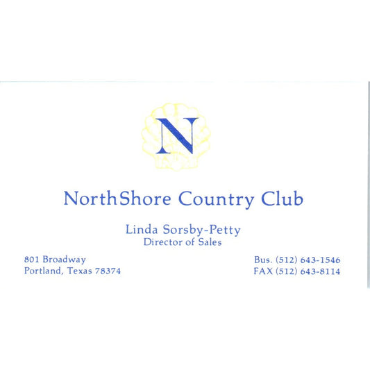 NorthShore Country Club Linda Sorsby-Petty Portland TX Vtg Business Card SE3-B2