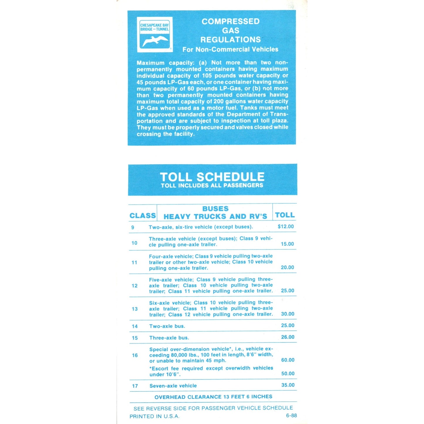 Vintage Chesapeake Bay Bridge Tunnel Toll Schedule TH2-O1