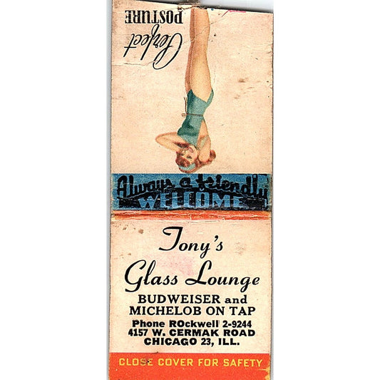 Tony's Glass Lounge Chicago Pinup Vintage Matchbook Cover SE5-Y2