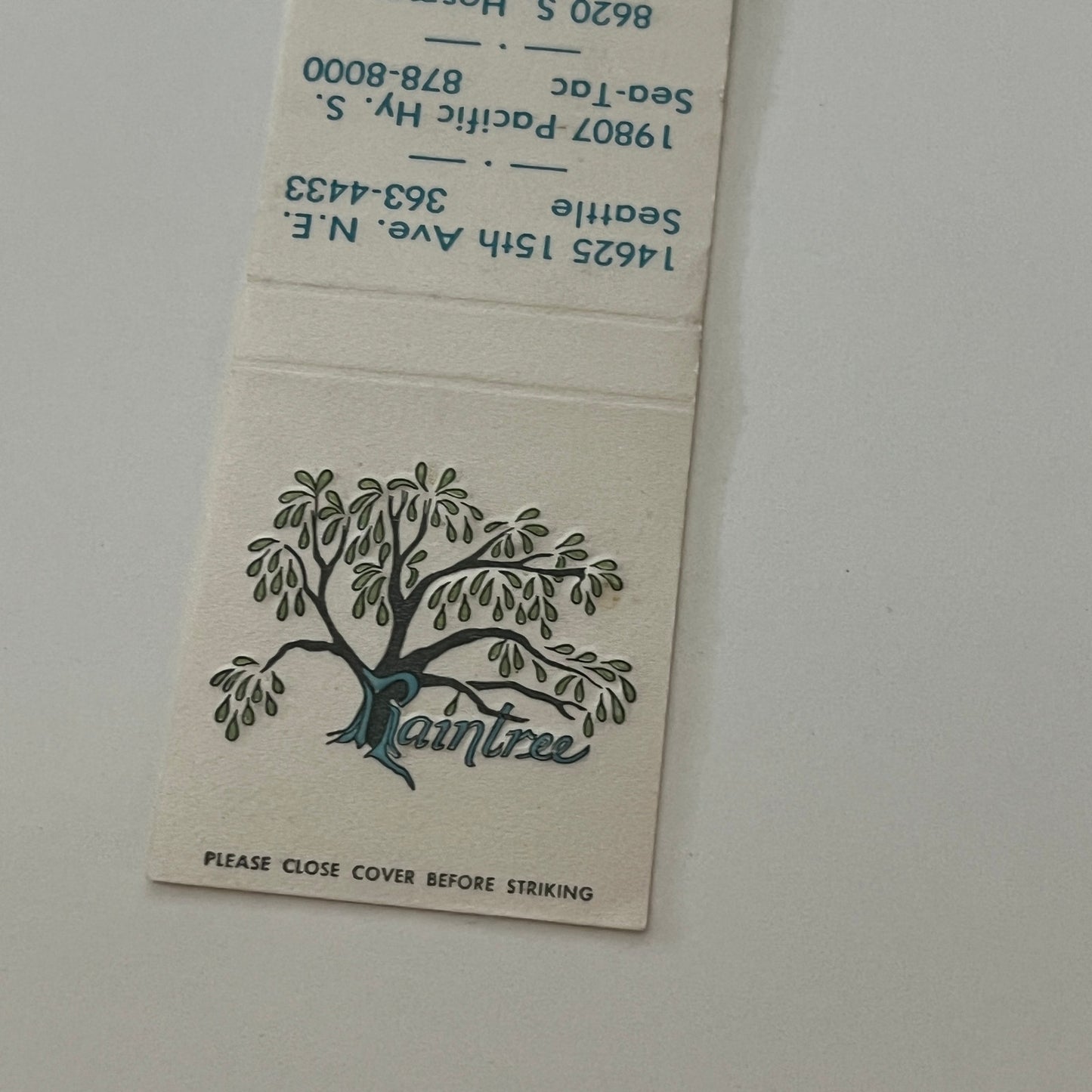 Raintree Steak House Seattle Sea-Tac Tacoma WA Matchbook Cover MM5-9