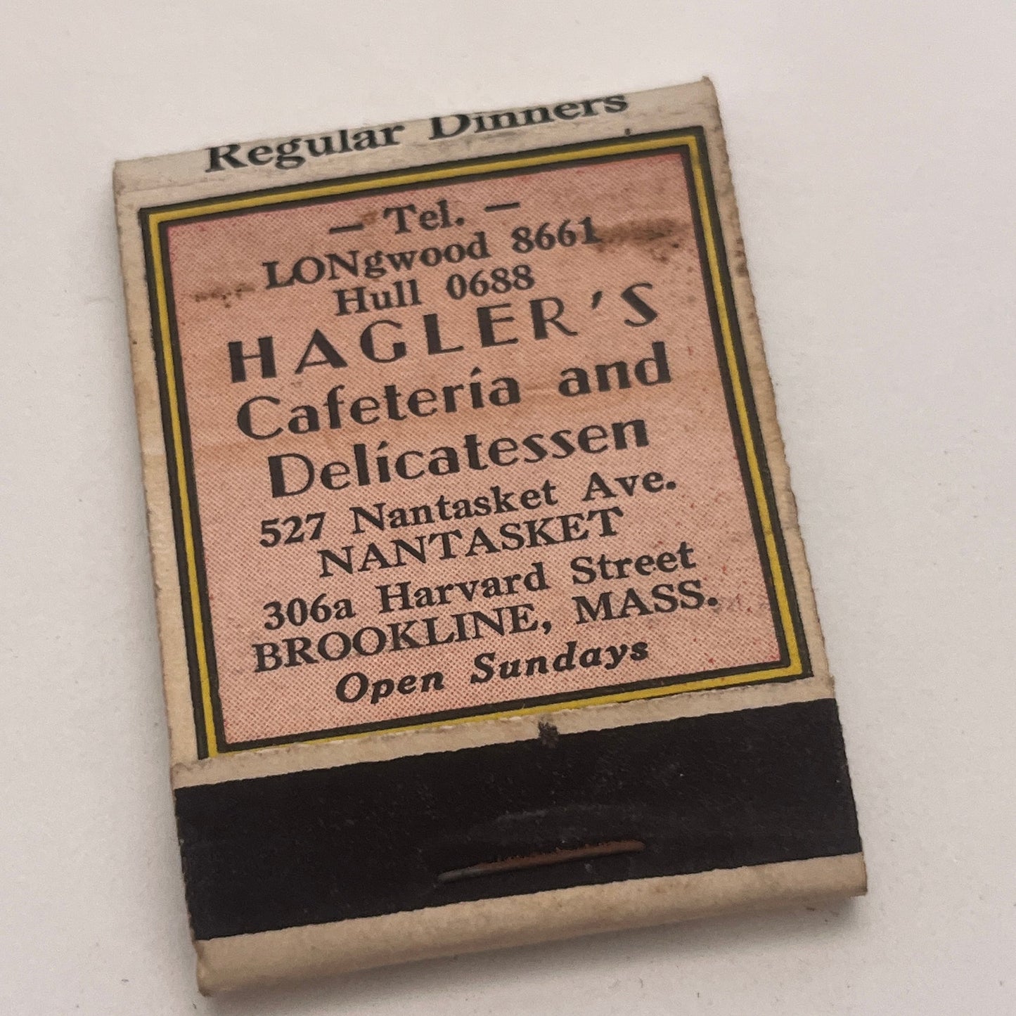 Hagler's Cafeteria & Delicatessen Brookline MA Vintage Matchbook Cover TB8-MB2-5
