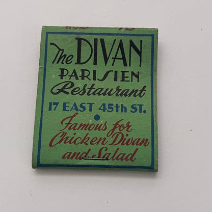 The Divan Parisien Restaurant 45th St. NYC NY Vintage Matchbook Cover TB8-MB-1