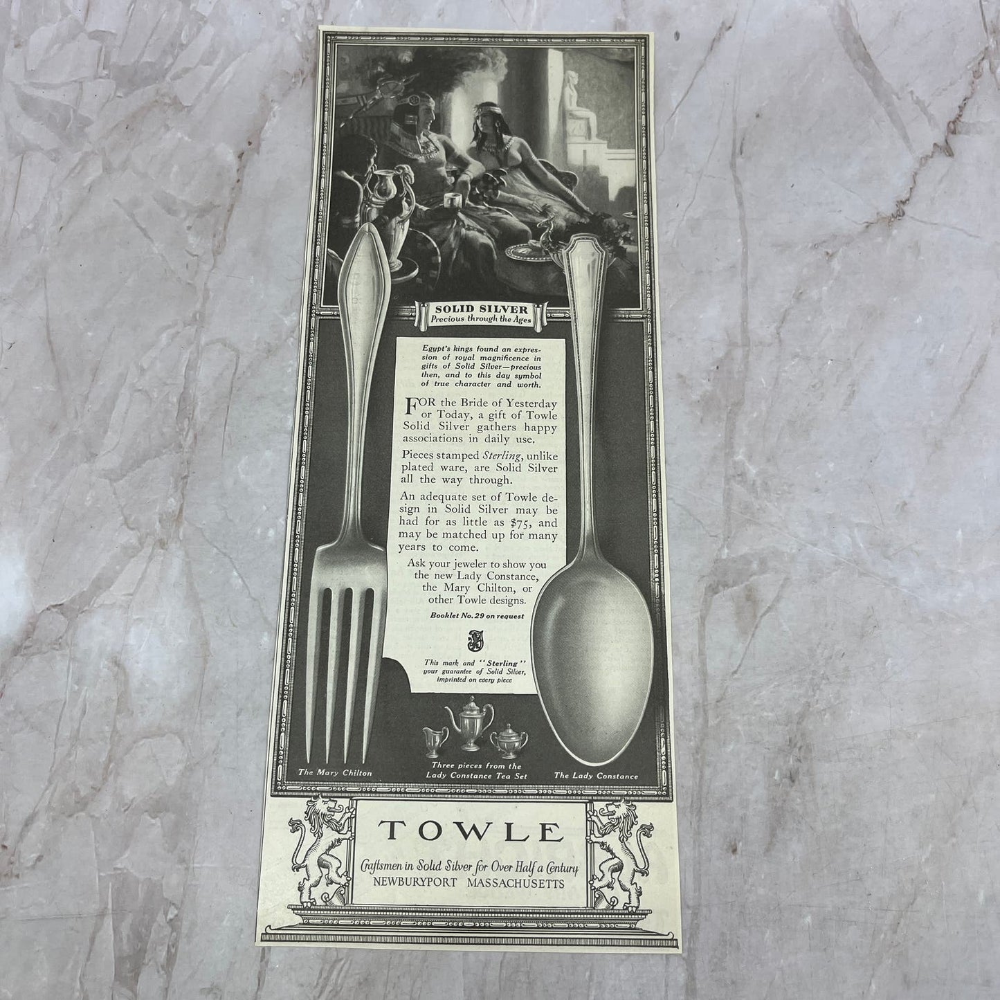 Towle Solid Silver Mary Chilton Lady Constance Newburyport 1924 Ad FL6-11