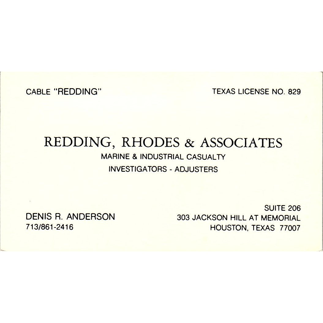 Denis R Anderson Redding, Rhodes & Assoc Houston Vintage Business Card SC9-B4