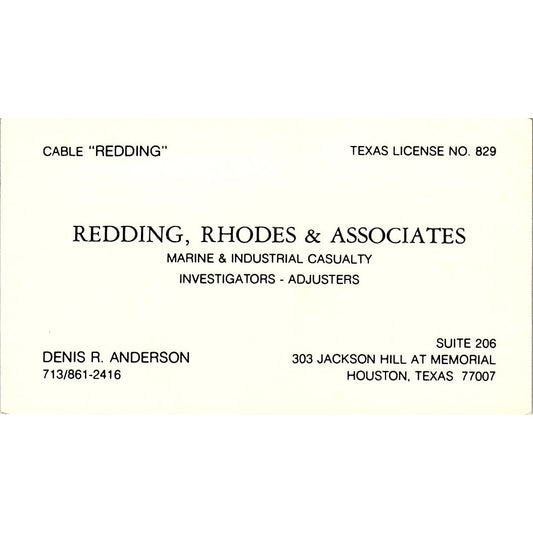 Denis R Anderson Redding, Rhodes & Assoc Houston Vintage Business Card SC9-B4