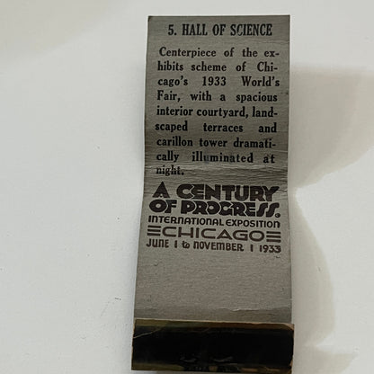 1933 Chicago World's Fair Hall of Science Vintage Matchbook Cover TB6-MB1-2
