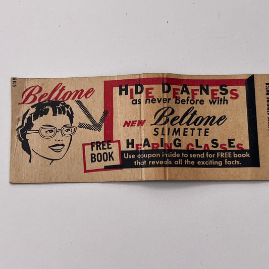Beltonne Slimette Hearing Glasses Vintage Matchbook Cover TB8-MB-11