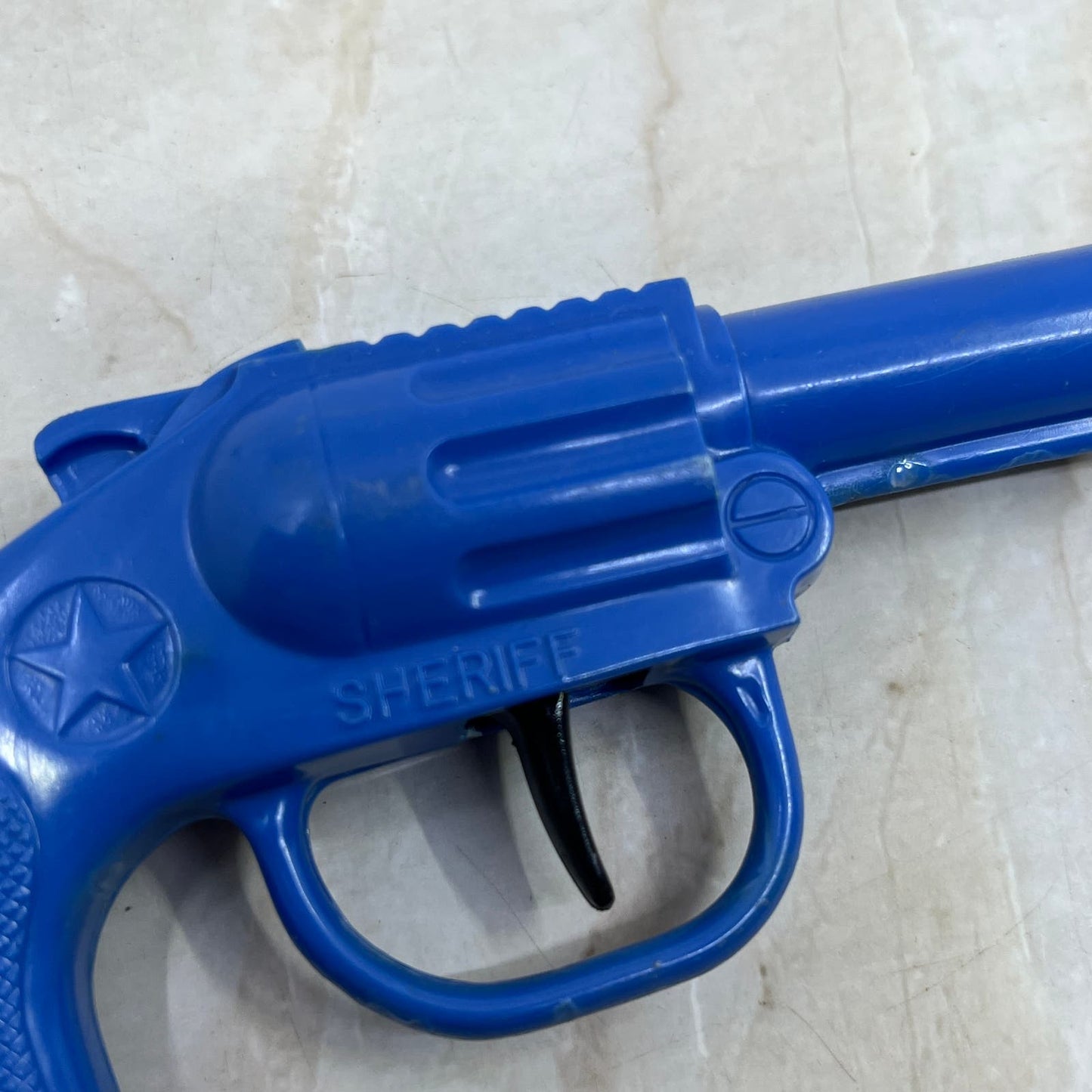 Vintage Plastic Toy Sheriff Pistol Blue Six Shooter Pyro Toys TI9