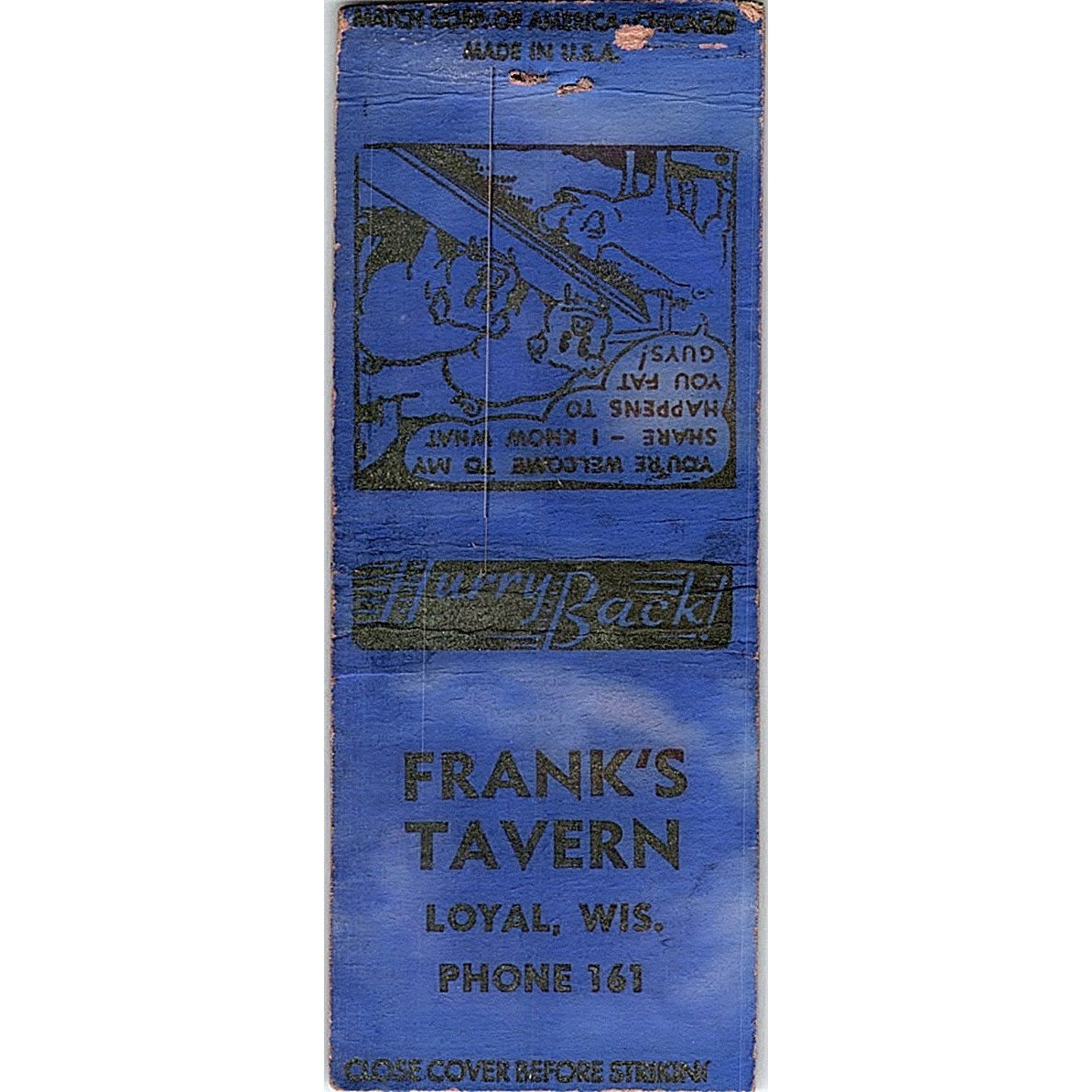 Frank's Tavern Loyal Wisconsin Vintage Matchbook Cover SF3-Y4