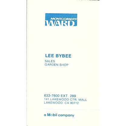 Montgomery Ward Co Lee Bybee Lakewood CA Vintage Business Card SB4-B8