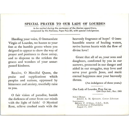 Special Prayer to Our Lady of Lourdes Vintage Catholic Prayer Leaflet TH2-PC2