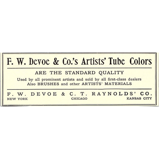 F.W. Devoe & C.T. Raynolds Co Artists Tube Colors - 1908 Ad AF4-8
