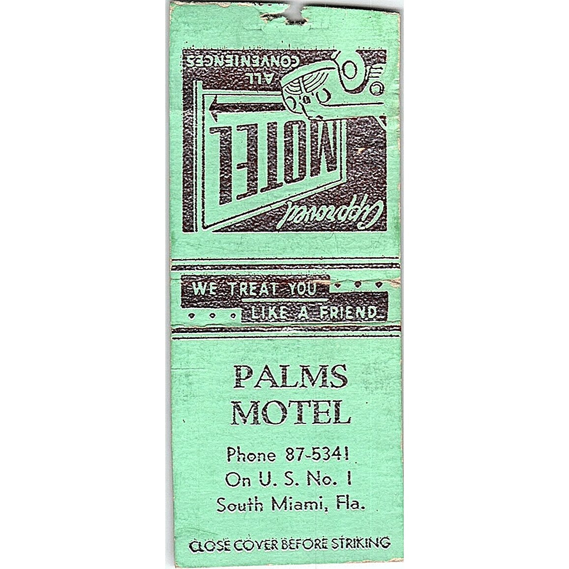 Palms Motel South Miami FL Vintage Matchbook Cover SF3-Y8