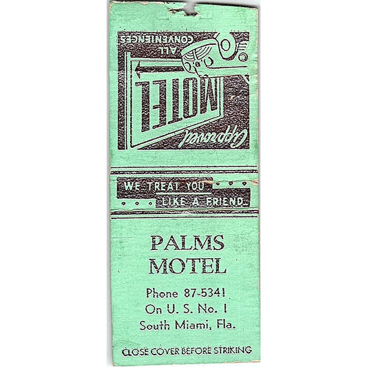 Palms Motel South Miami FL Vintage Matchbook Cover SF3-Y8