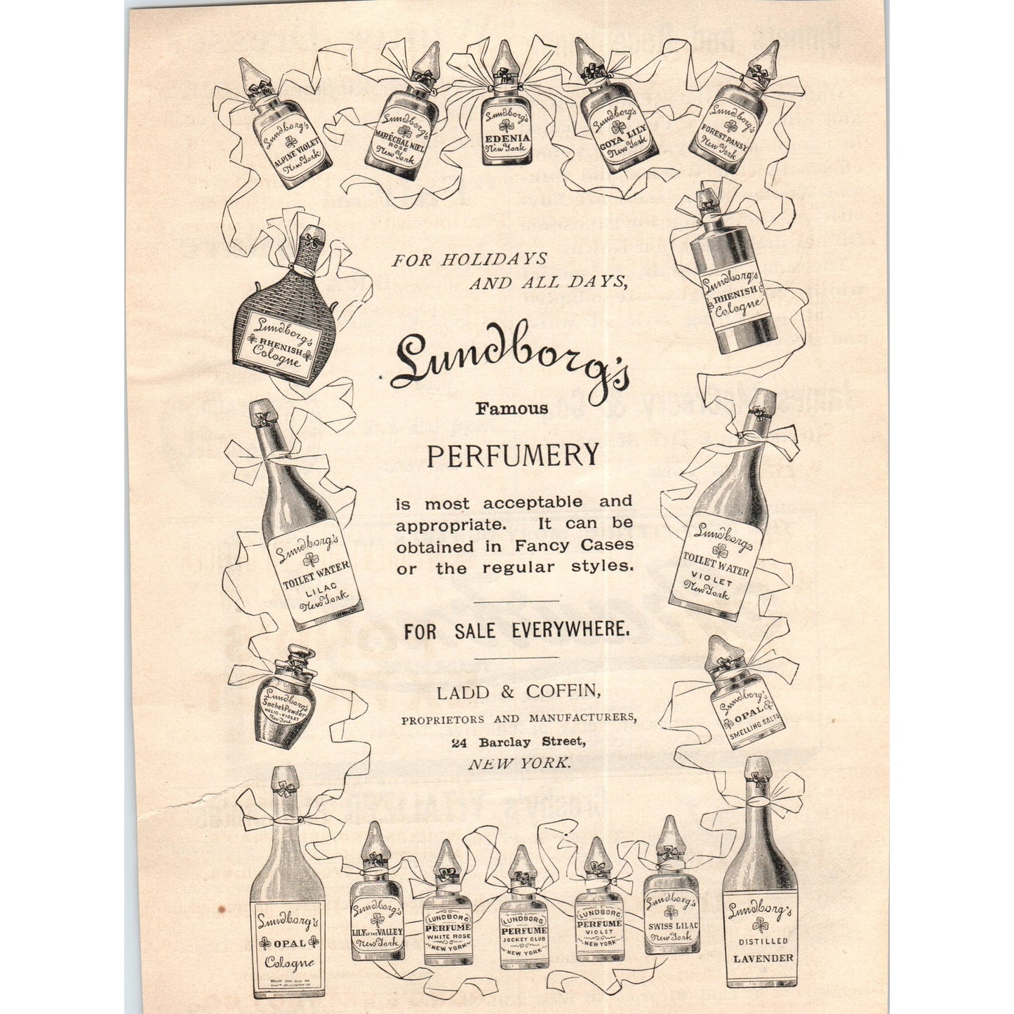 Lundborg's Famous Perfumery Ladd & Coffin NY 1892 Magazine Ad AB6-SL1