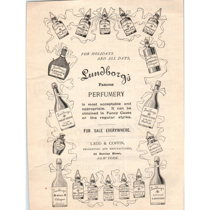 Lundborg's Famous Perfumery Ladd & Coffin NY 1892 Magazine Ad AB6-SL1