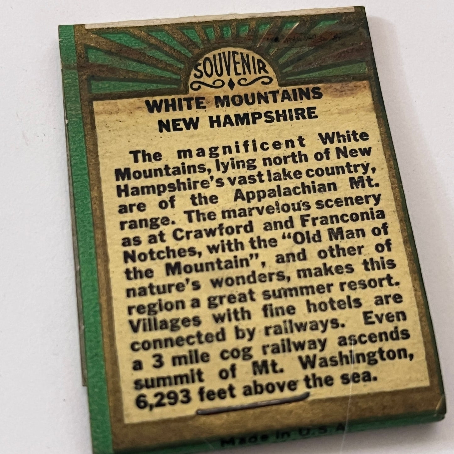White Mountains New Hampshire Souvenir Vintage Matchbook Cover TB8-MB-8