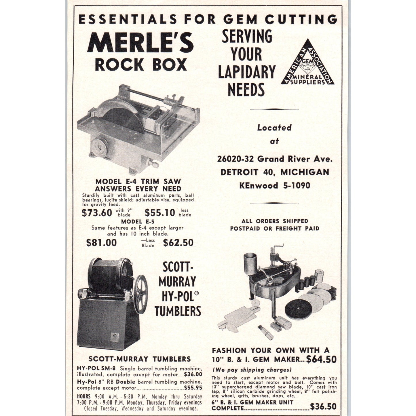 Merle's Rock Box Lapidary Supply Detroit MI 1964 Magazine Ad AB6-LL1