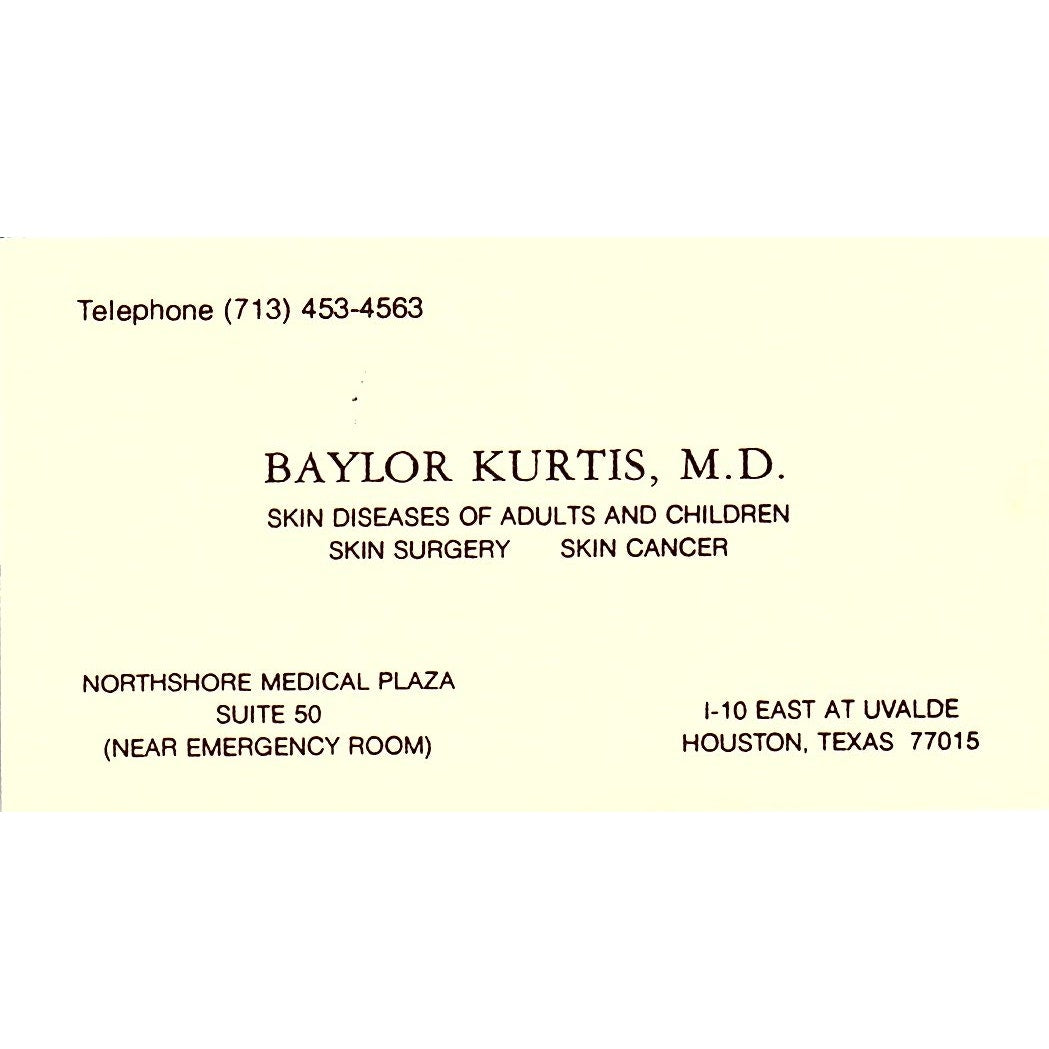 Baylor Kurtis Skin Surgery Skin Cancer Houston Texas Business Card SB4-B1