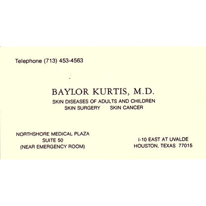 Baylor Kurtis Skin Surgery Skin Cancer Houston Texas Business Card SB4-B1