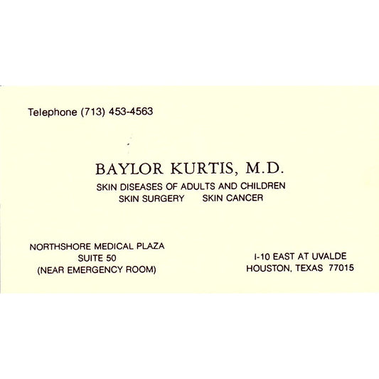 Baylor Kurtis Skin Surgery Skin Cancer Houston Texas Business Card SB4-B1